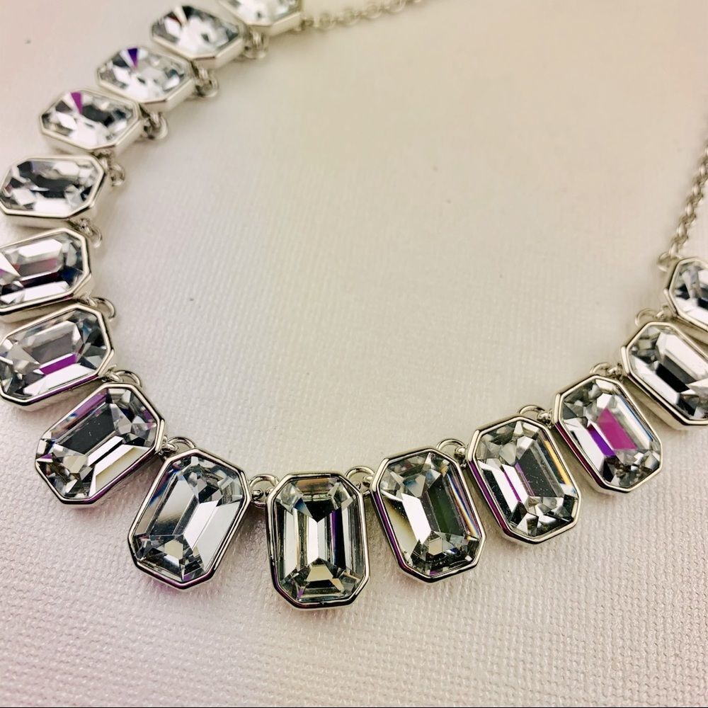 CAROLEE emerald cut clear stone silver necklace